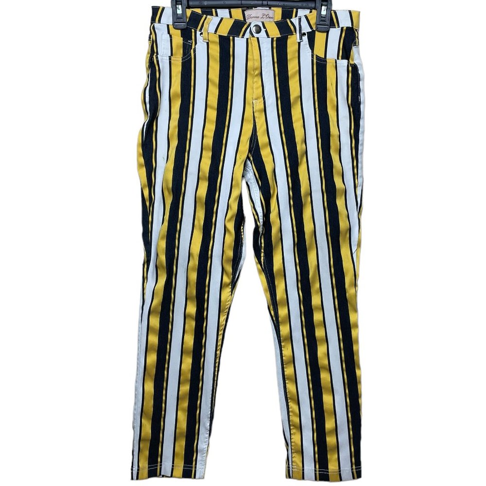 Donna L'Oren Black Yellow White Stripe Jeggings Pants